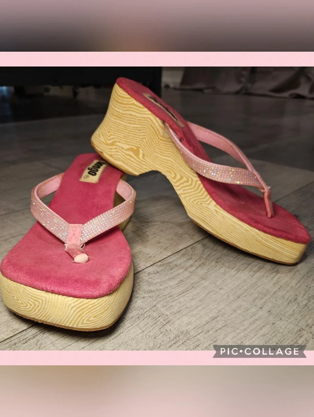 🍧Vintage Y2K BONGO Hot Pink Rhinestone Platform Wedge Sandals🍧